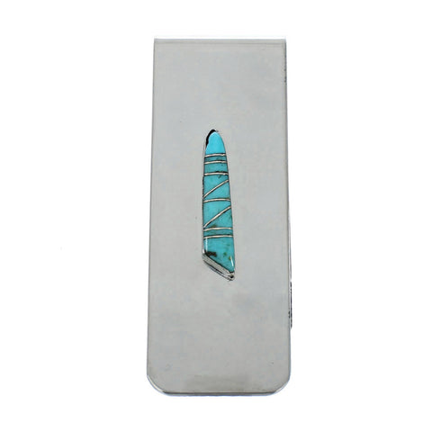 Sterling Silver And Turquoise Inlay Navajo Money Clip X10894